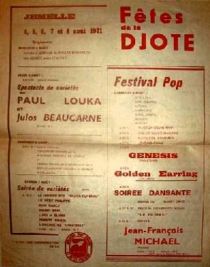 Golden Earring show flyer Fetes de la Djote Festival Pop August 08, 1971 Jemelle (Belgium)